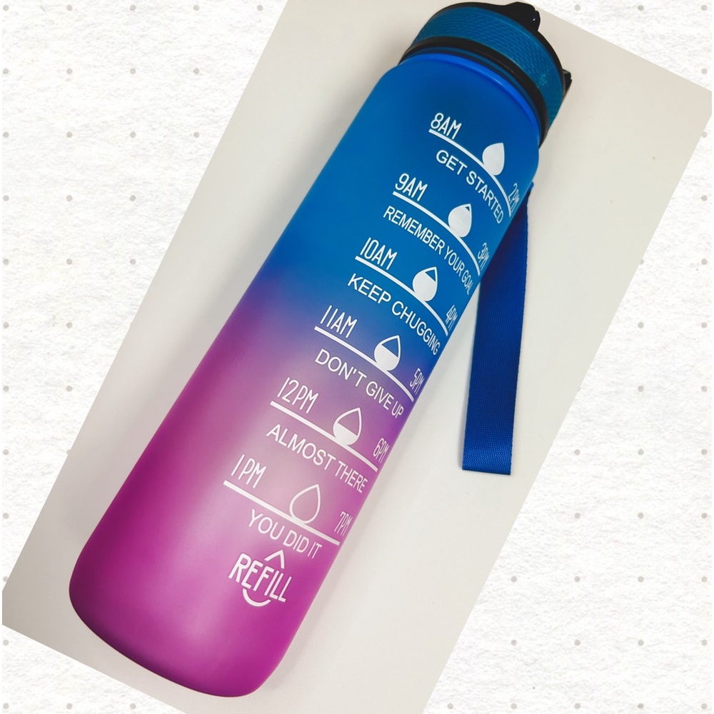Sport Frosted Water Bottle with Time Marker & Straw 32oz